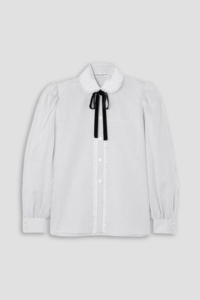 Striped lace-trimmed cotton-poplin blouse