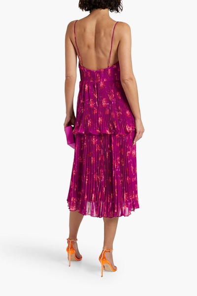 Pleated tiered crepe de chine midi dress