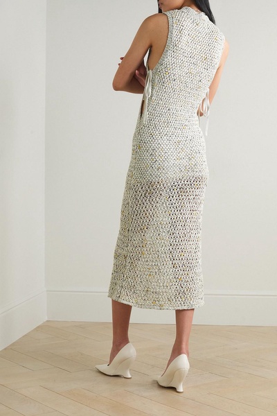 Crochet-knit cotton-blend midi dress