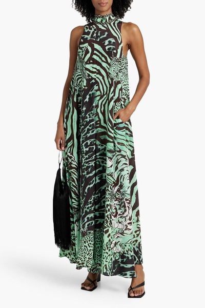 Embellished printed silk crepe de chine wide-leg jumpsuit