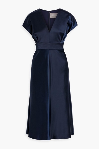 Pleated satin-crepe midi dress