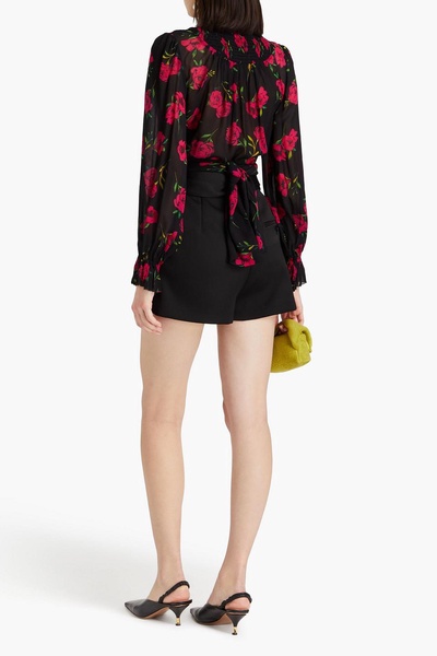 Kaija shirred printed crepe wrap blouse