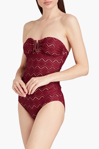 Pointelle-knit bandeau swimsuit