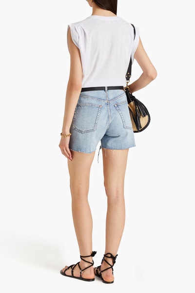 Distressed denim shorts