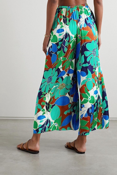 Alaia floral-print satin wide-leg pants