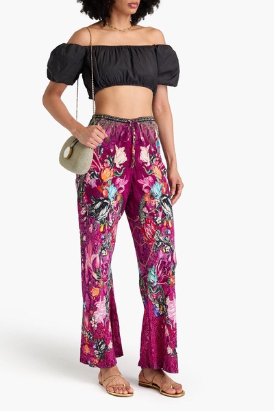 Printed silk crepe de chine wide-leg pants