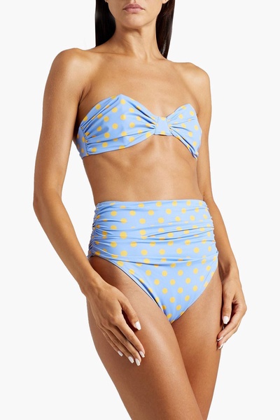 Maria gathered polka-dot bandeau bikini top