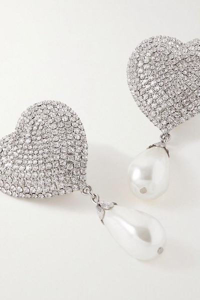 Silver-tone, crystal and faux pearl clip earrings