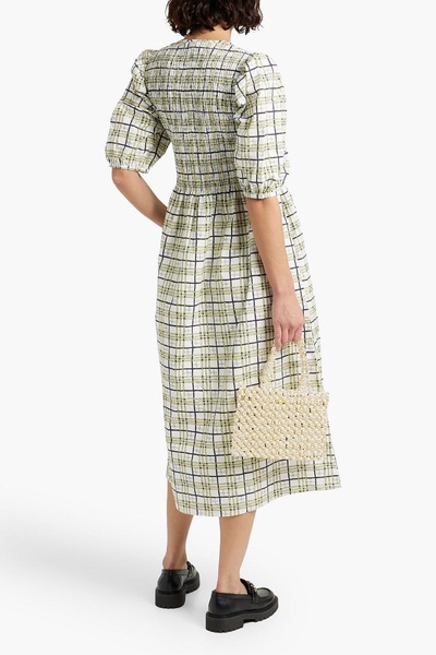 Daria shirred checked cotton-poplin midi dress