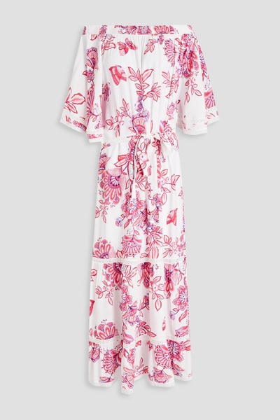 Flora off-the-shoulder floral-print voile maxi dress