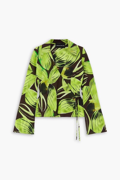 Printed stretch-silk chiffon wrap blouse