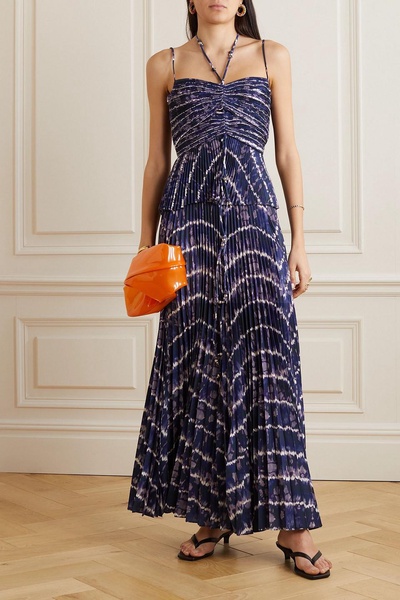 Sif pleated printed crepe maxi skirt