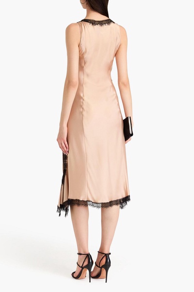 Lace-trimmed satin-crepe midi dress