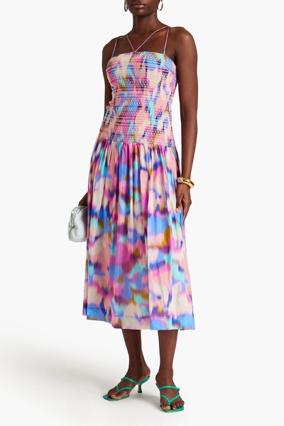 Rylie smocked cotton and silk-blend voile midi dress