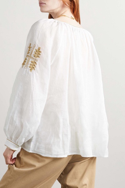 Lanette embroidered ramie blouse