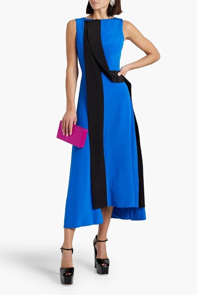 Draped two-tone silk crepe de chine midi dress