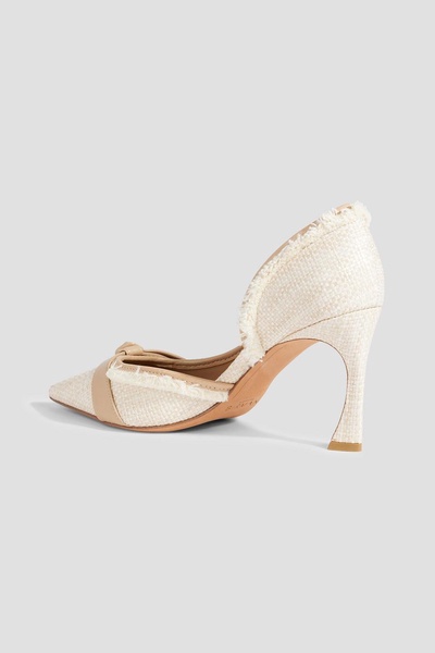 Clarita bow-detailed leather and raffia pumps