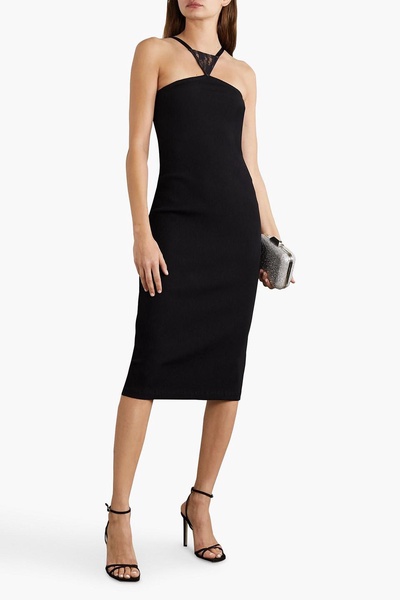 Lace-paneled ribbed jersey midi dress