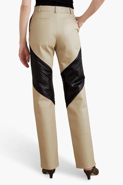 Two-tone leather straight-leg pants