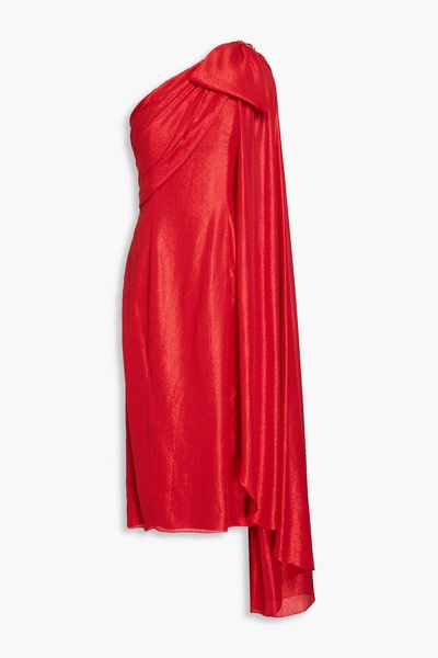 One-shoulder bow-detailed lamé midi dress