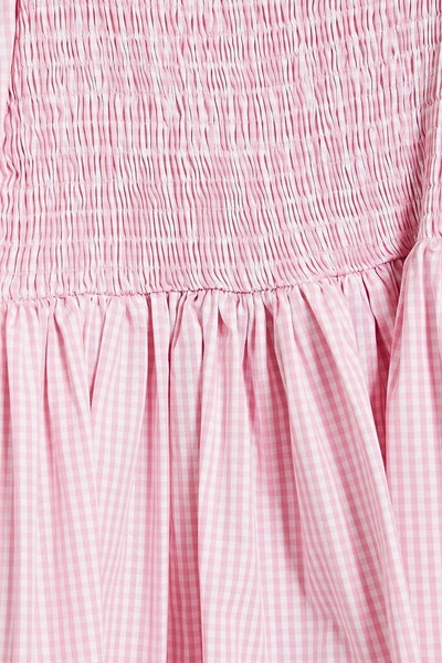 Shirred gingham cotton mini dress