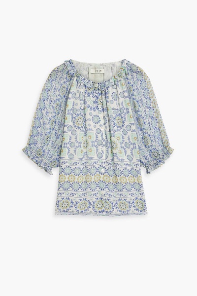 Moneta gathered printed silk-georgette blouse