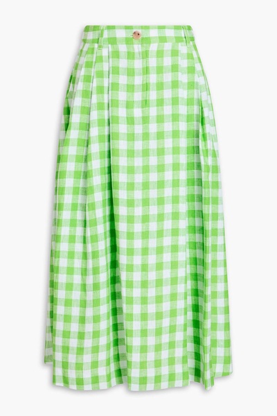 Tulay pleated checked hemp maxi skirt