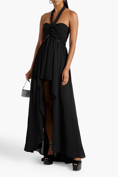 Natasha cutout ruched georgette halterneck maxi dress