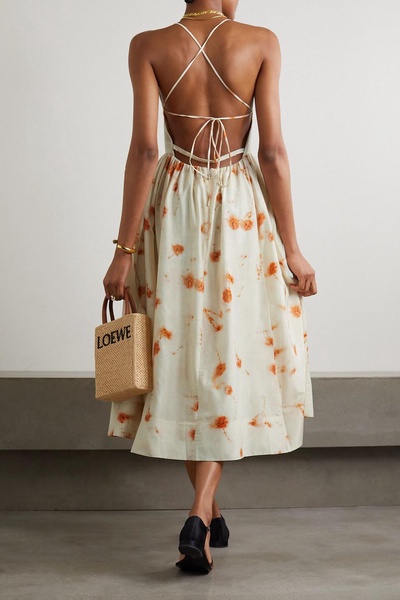 Open-back floral-print cotton and silk-blend midi dress