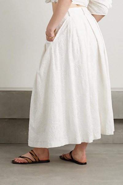 Tulay pleated embroidered cotton-voile midi skirt