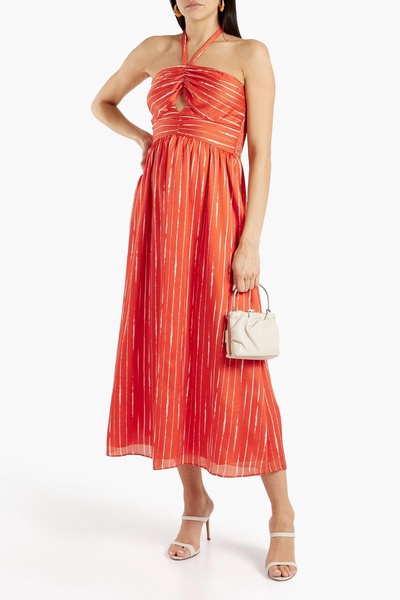 Reid cutout striped georgette halterneck midi dress