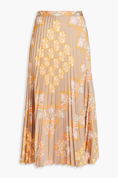 Pleated printed satin midi skirt