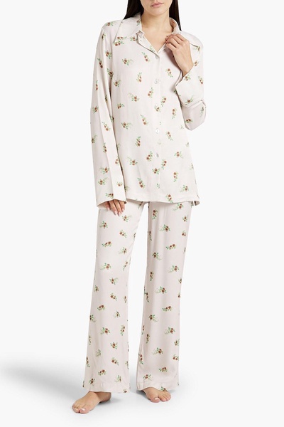 Floral-print charmeuse pajama top