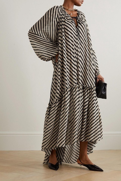 Hydra ruffle-trimmed striped crepon maxi dress