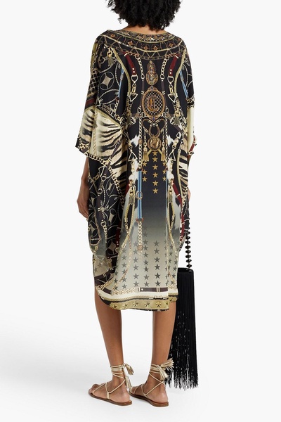 Crystal-embellished printed silk crepe de chine dress