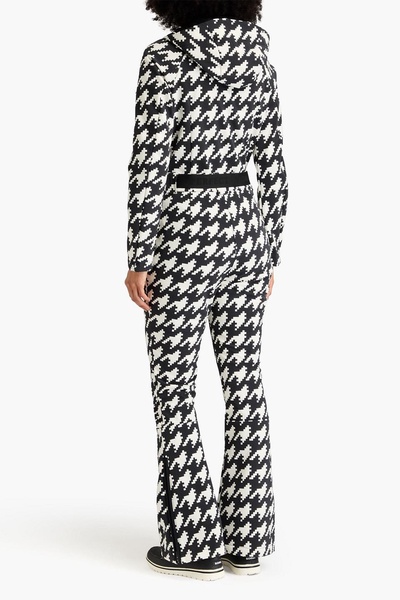 Belted houndstooth hooded ski suit