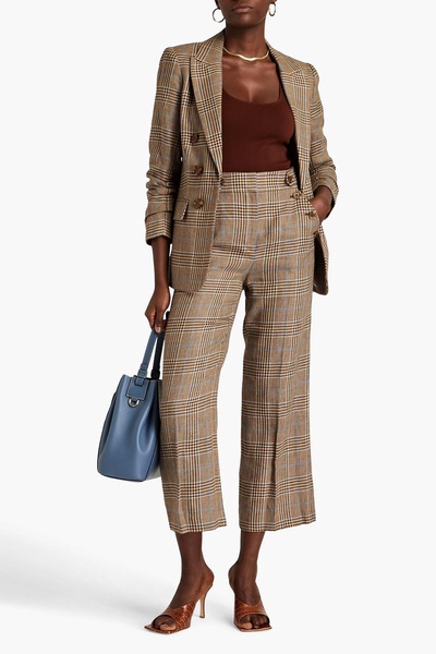 Hunter cropped Prince of Wales checked cotton and linen-blend wide-leg pants