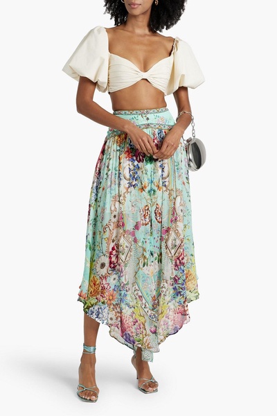 Crystal-embellished printed silk-georgette maxi skirt