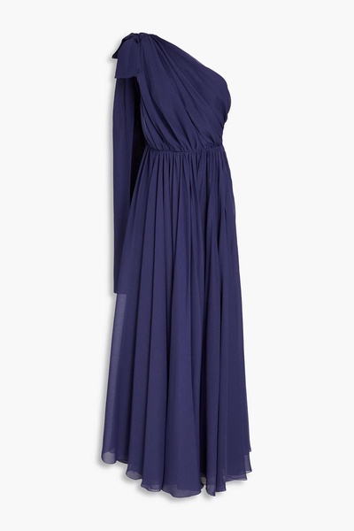 Altheda one-shoulder bow-embellished crepon gown