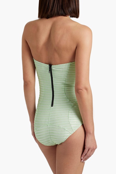 Metallic seersucker bandeau swimsuit