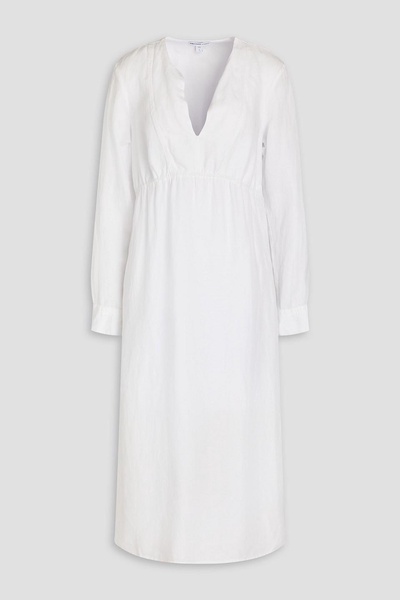 Empire gathered Lyocell and linen-blend midi dress