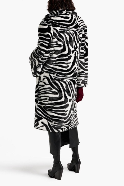 Zebra-print faux fur coat