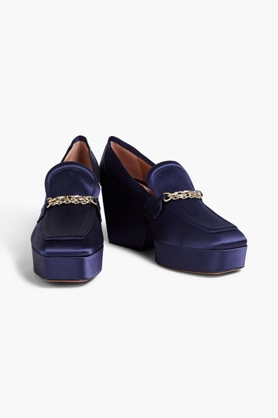 Chain-trimmed satin platform loafers