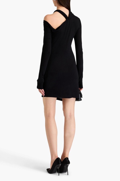 Twist-front draped jersey mini dress