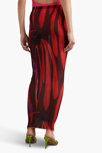 Printed stretch-mesh maxi skirt