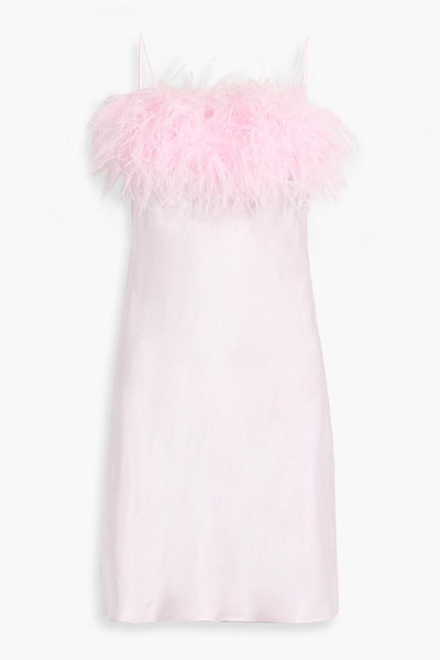 Boheme feather-trimmed satin mini slip dress