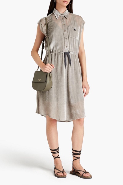 Bead-embellished corduroy shirt dress