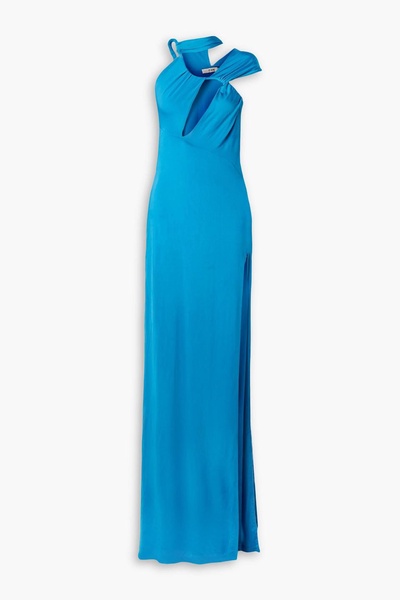 One-shoulder cutout ruched stretch-jersey gown