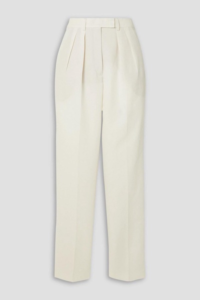 Fidelia pleated cotton and linen-blend twill tapered pants