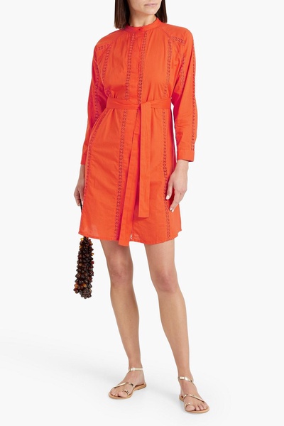 Emily crochet-trimmed cotton mini shirt dress